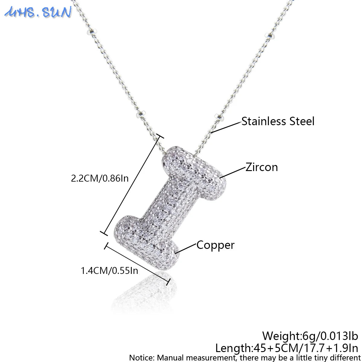 MHS.SUN Hochwertige Bubble Initialenkette Buchstabe A-Z Silberfarbene Zirkon 26 Initialen Ballon Anhänger für Damen Herren Schmuck