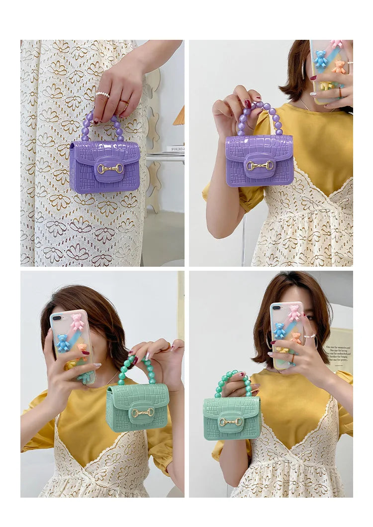 Fashion Mini Handbags PVC Crossbody Coin Purse Crocodile Pattern Pearl Handbag Plastic Small Chain Jelly Bag For Girl Wholesale