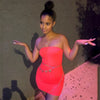 Sexy Trägerloses schulterfreies, pinkfarbenes Bodycon-Kleid für Damen, rückenfreies, schmales Minikleid, Club-Party-Kleider