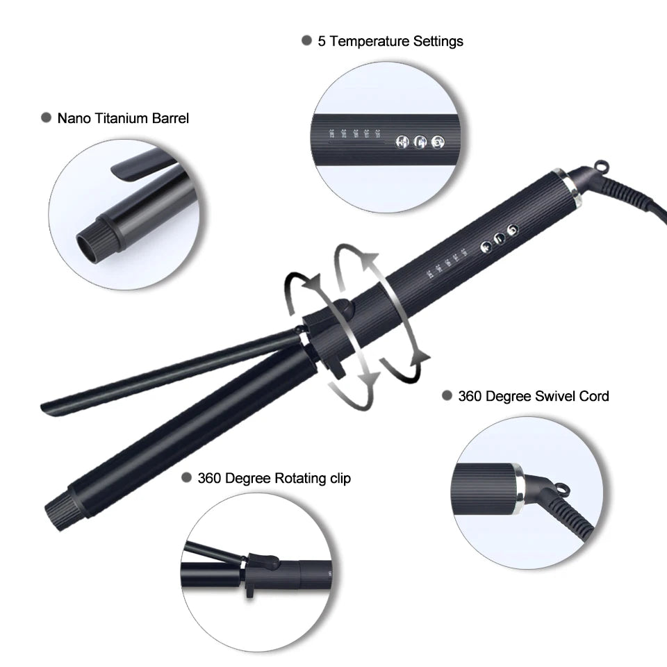 Professioneller rotierender Lockenstab Nano Titanium Schwarz Haarlockenwickler mit 230 Grad