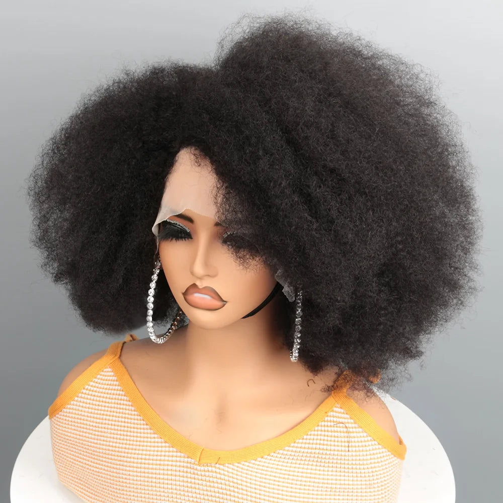 Afro Kinky Curly Transparent Lace Front Perücke Brasilianisches Remy Echthaar Lace Natürlicher Haaransatz 13X4X2 Afro Short Bob Echthaar Perücke