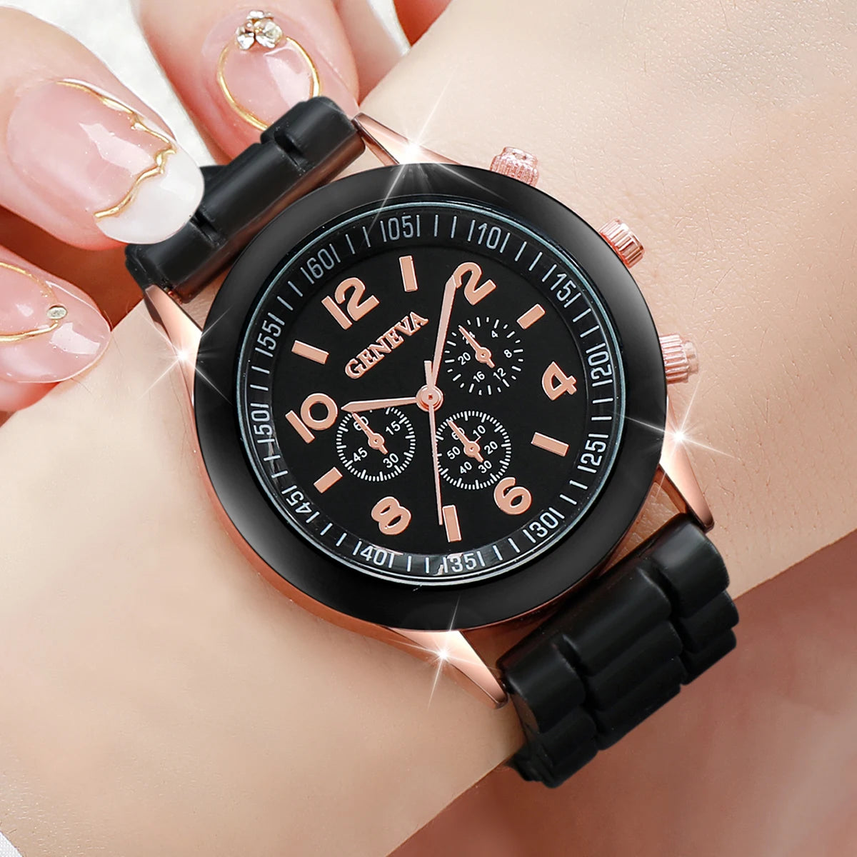 4er-Set Damen Silikonuhr Weiß, Pink, Rot, Schwarz Quarzuhr-Set