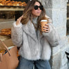 TRAF 2024 Women Fashion Cropped Faux Fur Jacket Coat Long Sleeve Front Snap-button Female Outerwear Chic Lapel Collar Thick Coat