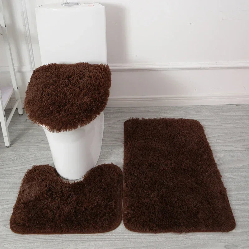 3er-Set einfarbige Heimteppiche Toilettendeckelbezug Teppich-Set rutschfeste Fußmatte für Badezimmerboden Badteppich Fußmatte
