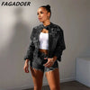 FAGADOER Fashion Denim Embroidery Shorts Two Piece Sets Women Zipper Long Sleeve Coat And Shorts Outfits Female Cowboy 2pcs Suit