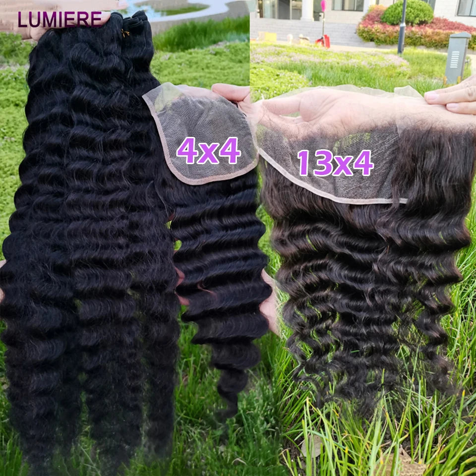 15A Loose Deep Wave Bundle With HD Closure 4X4 5x5 6x6 100% Virgin Brazilian Hair Weave Bundles 3/4 Bundle Deal  8-40" Wholeasle