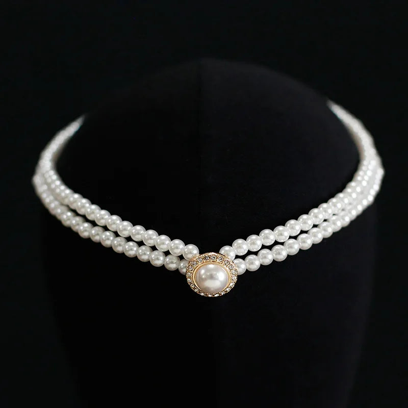 Luxuriöses Vintage dreilagiges Perlen-Collier, 2024 neue Trend-Schmuckmode Damen Halskette für den Hals Partygeschenk