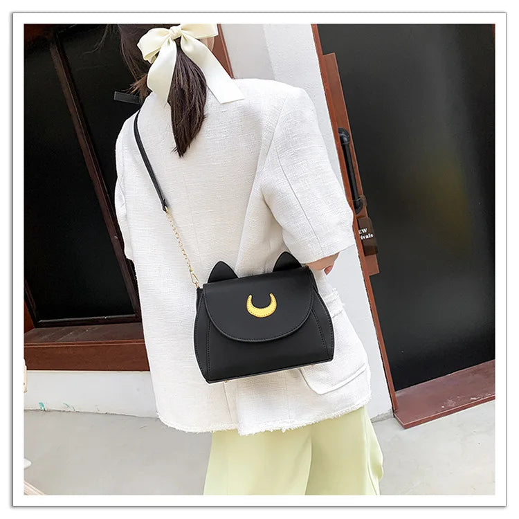 Summer Sailor Moon Ladies Handbag Black Luna Cat Shape Chain Shoulder Bag PU Leather Women Messenger Crossbody Small Bag Purses