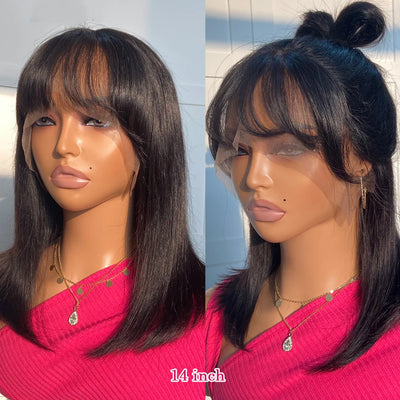 Kurzer, glatter Bob, Lace-Front-Perücke mit Pony, brasilianische Echthaar-Bob-Perücken für Frauen, brasilianisches Remy-Haar, einfach zu partende Lace-Bob-Perücke