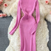 YuooMuoo Autumn Winter 2025 Women Dress Elegant Cross V-neck Slim Waist Knitted Bodycon Dress Korean Office Lady Vestidos