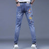 Fashion Printed Jeans Men's Korean Brand Embroidery Badge Pattern Youth Ripped Small Feet Teenagers Cowboy Pencil Pants