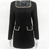 Talenza Women's Elegant Tweed A-Line Dress Solid Slim Fit Y2k Short Sleeve Dress Retro O-Neck Patchwork Luxury Evening Dress