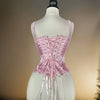 Women Tight Corset Vest Bustier Overbust Petal Bodice Lace Up Boned Shaping Tops Pink Costume Crops With 5 Buckles Party Wedding