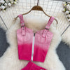 Pink Gradient Jeans Skirts Set Girl Fashion Denim Sleeveless Camisole Vest Top Two-piece Set Mini Bodycon Strap Skirt Summer