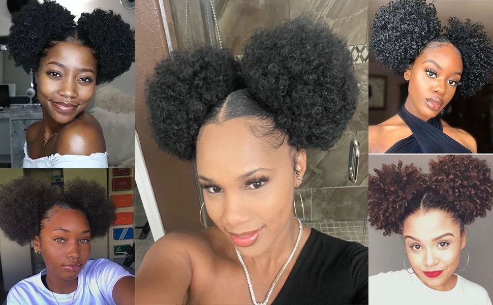 Synthetic Afro Puff Drawstring Ponytail Hair Bun 10 Inch Short Afro Kinkys Curly Afro Bun Extension Hairpieces Large Size