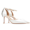 Baotou Hohle High Heels Damen Sandalen Spitz Dünne Ferse Ein-Wort-Schnalle Strass Hochzeitsschuhe Brautschuhe