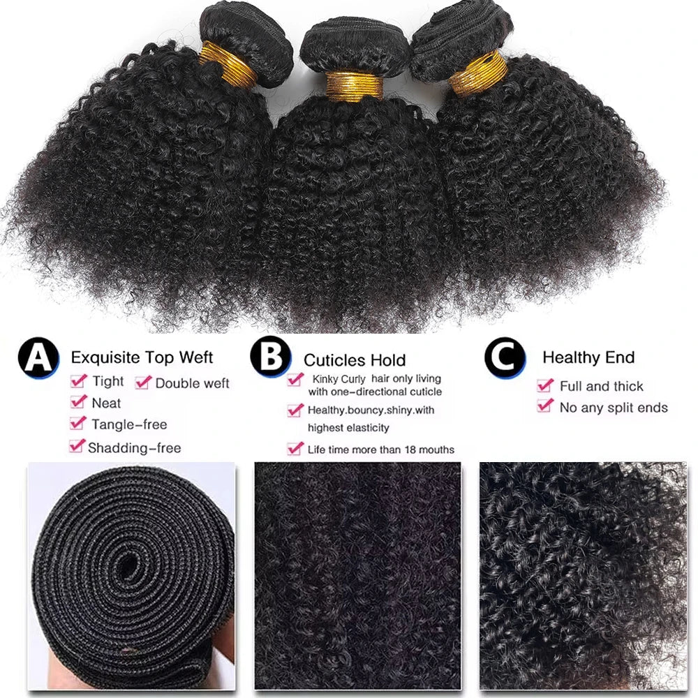 Afro Kinky Curly Bundles Brazilian 1/3 Afro Kinky Human Hair Bundles Deal 8-24" Hair Extensions Curly Human Hair Weave For Women