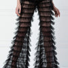 Cryptographic Fashion Tiered Mesh Sheer Flare Pants Rave Festival Outfits for Women Halloween Sexy Pants Streetwear Bottoms