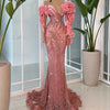 Rosa perlenbesetztes Meerjungfrauen-Abendkleid, langes, formelles Luxus-Hochzeits-Partykleid 2025, arabisch für schwarze Mädchen, Abschlussballkleider