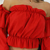Candy Color Off Shoulder Crop Tops women Summer dot print lantern sleeve shirts Lady Sexy Slash neck beach blouse