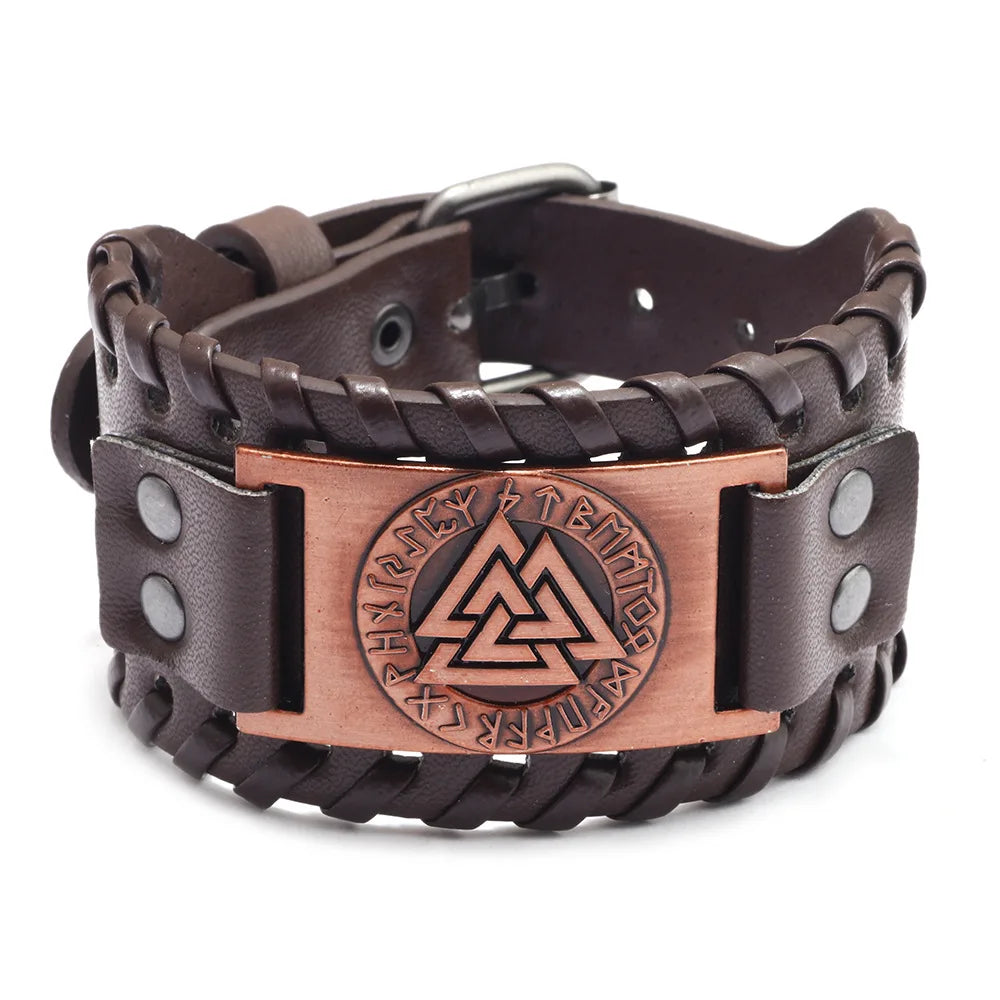New Retro Wide Leather Pirate Compass Bracelet Men's Bracelet Celtic Viking Jewelry Compass Bracelet Accessories Party Gifts