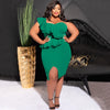 CM.YAYA Plus Size Women Ruffles Shoulder Sleeveless Bodycon Midi Dress 2023 Fashion INS Curve Sexy Party Club Dresses Vestidos