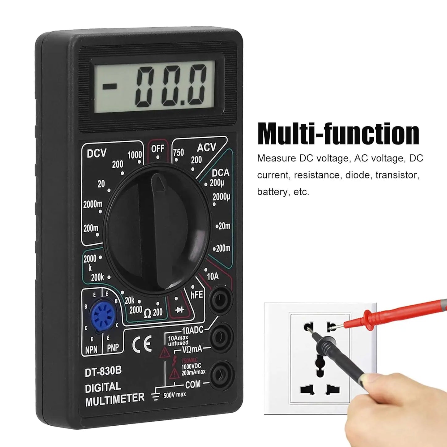 Digital-Multimeter-Tester, DT830B Elektrischer Voltmeter-Amperemeter, tragbares Volt-Multimeter, Autobatterietester, Stromkreistester