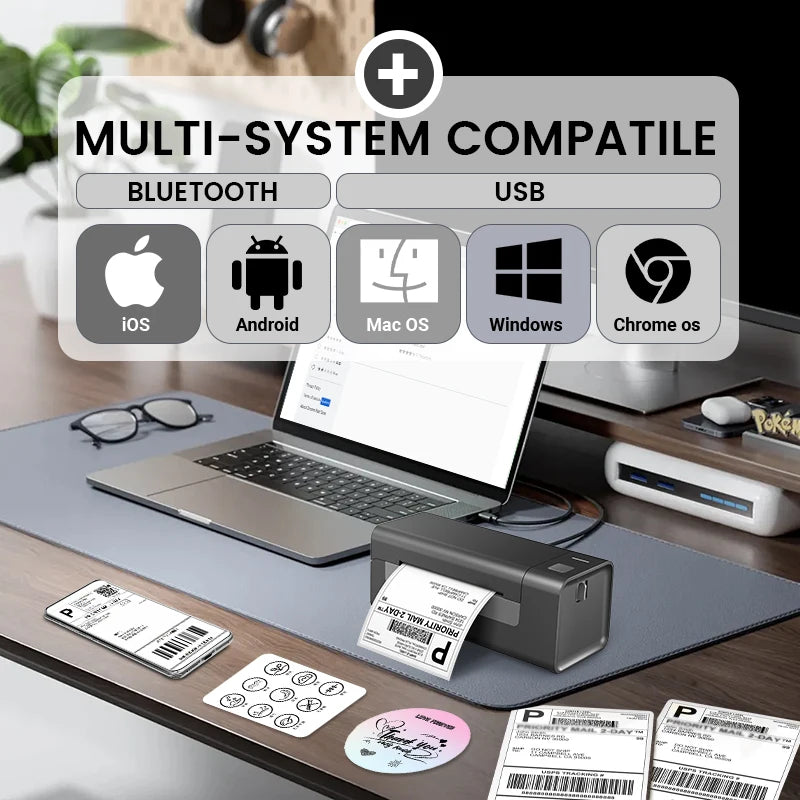 Bluetooth Thermal Label Printer Small Wireless Shipping Label Printer 4X6 inch Portable Maker Compatible with Various systems