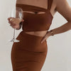 Damen Sommer sexy ausgehöhltes braunes Midi knielanges Bodycon-Bandagekleid 2023 Designer elegantes Abendpartykleid Vestido