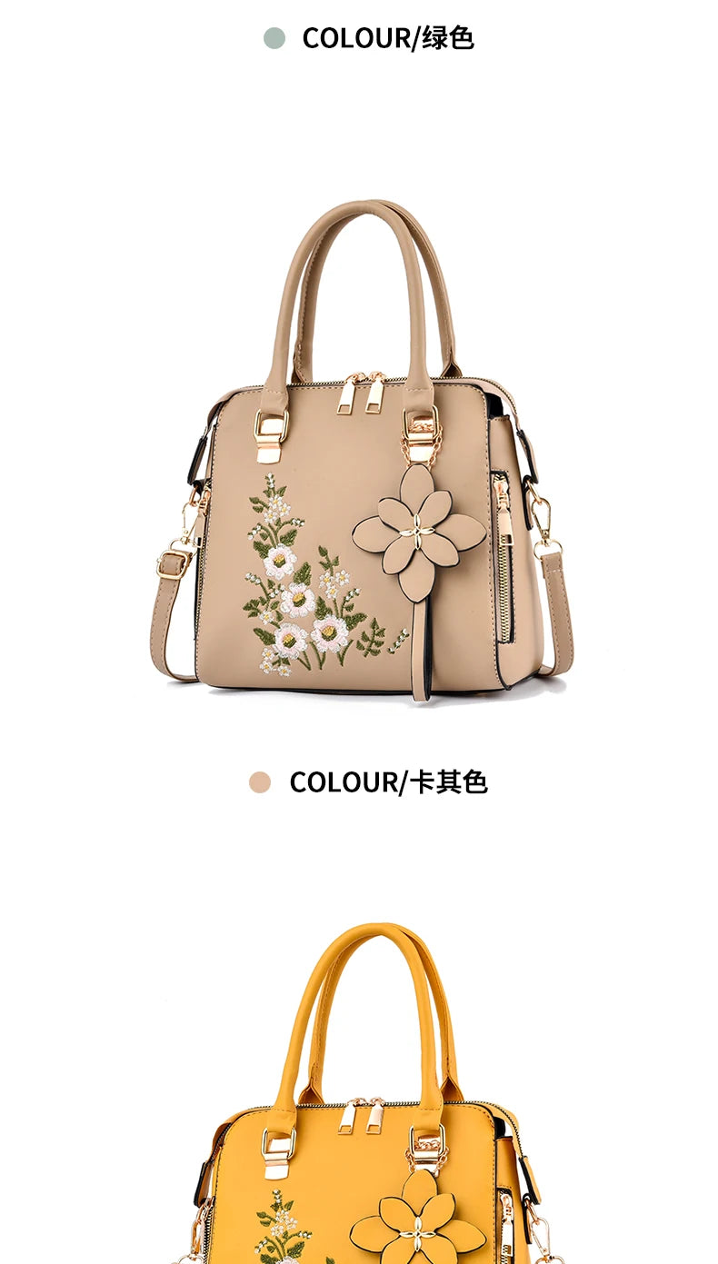 Floral Detail Shoulder Bag, Trendy Zipper Handbag For Work, Casual Crossbody Bag, Women's Floral Decor Purse
