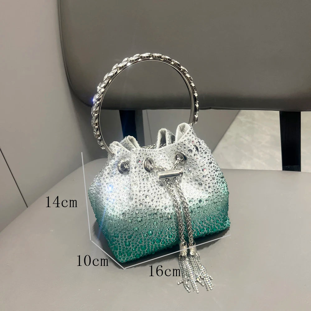 Handhabung Strasssteine Abend-Clutch-Tasche Geldbörsen und Handtasche Luxus Designer Umhängetasche Glänzende Kristall-Clutch-Geldbörse Eimer-Tasche