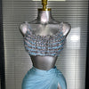New Women Sexy Two Pieces Set Stretched Crystal Diamonds Night Club Skirt Suits Laced Singer Dancer Stage Performance Costume