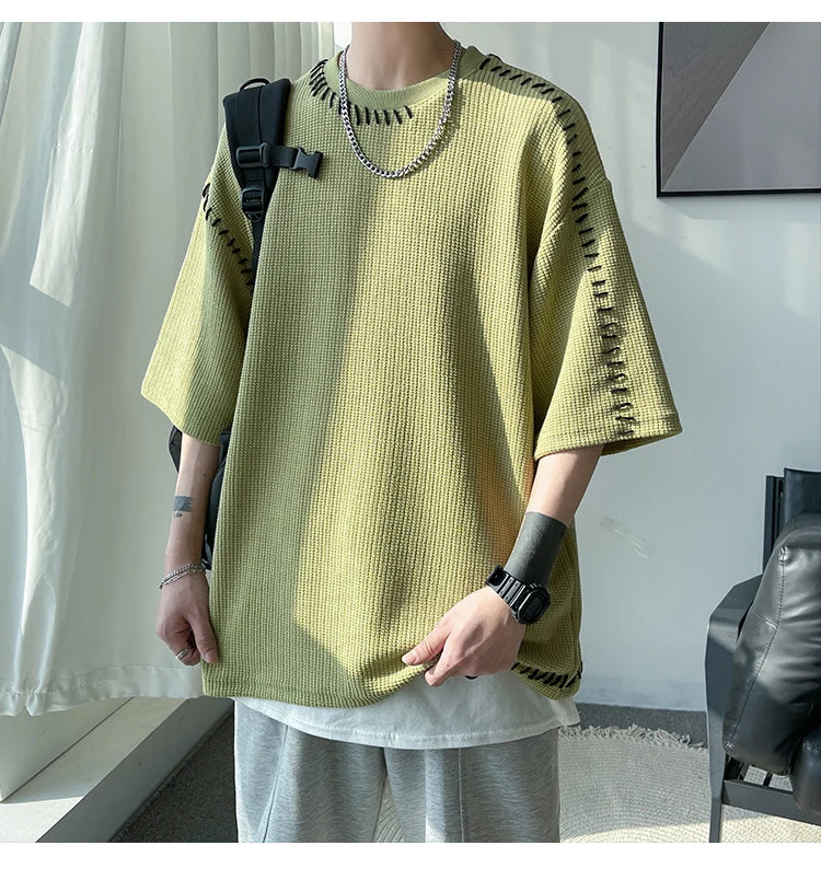 Herren Sommer Qualität T-Shirts Manuelle Naht Harajuku Lässiges T-Shirt Für Männer 2023 Neu Neutral Oversize T-Shirts Kurzarm Oberteile