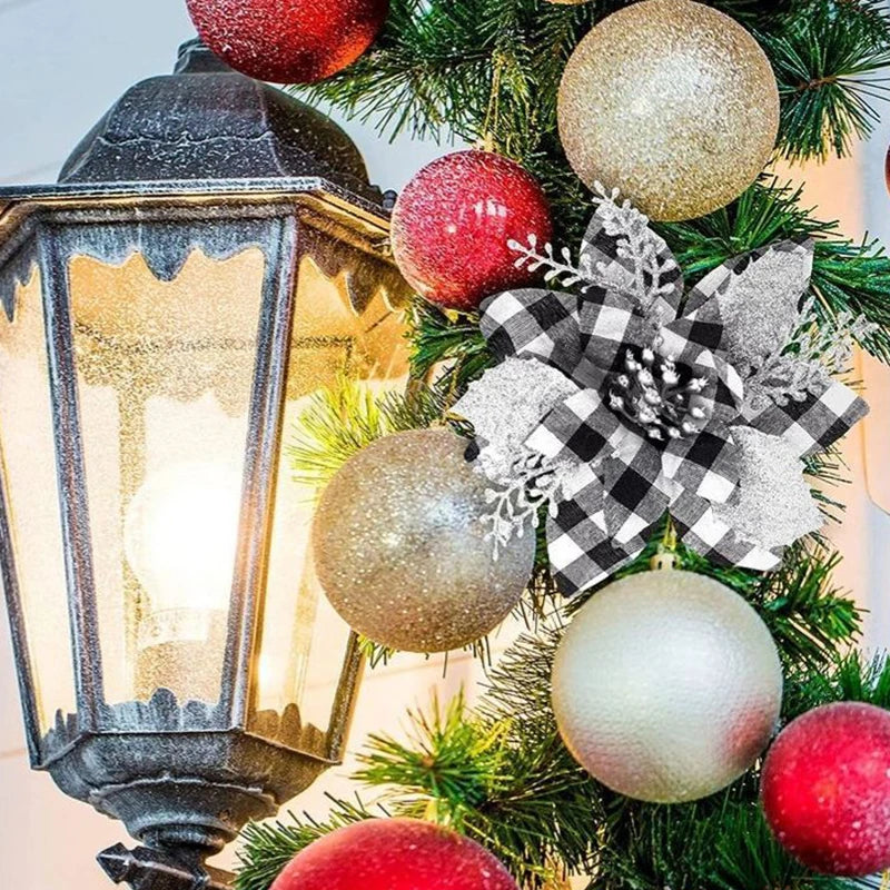 5 Stück 14,5 cm Glitzer künstliche Weihnachtsblumen fröhliche Weihnachtsbaumdekoration Neujahrsornamente gefälschte Blumen Weihnachten Natal