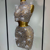 High Quality Sparkling Rhinestone Sexy See Through Blackless Top Skirt Two Pieces Set Woman Luxury Birthday Evening Party Gowns