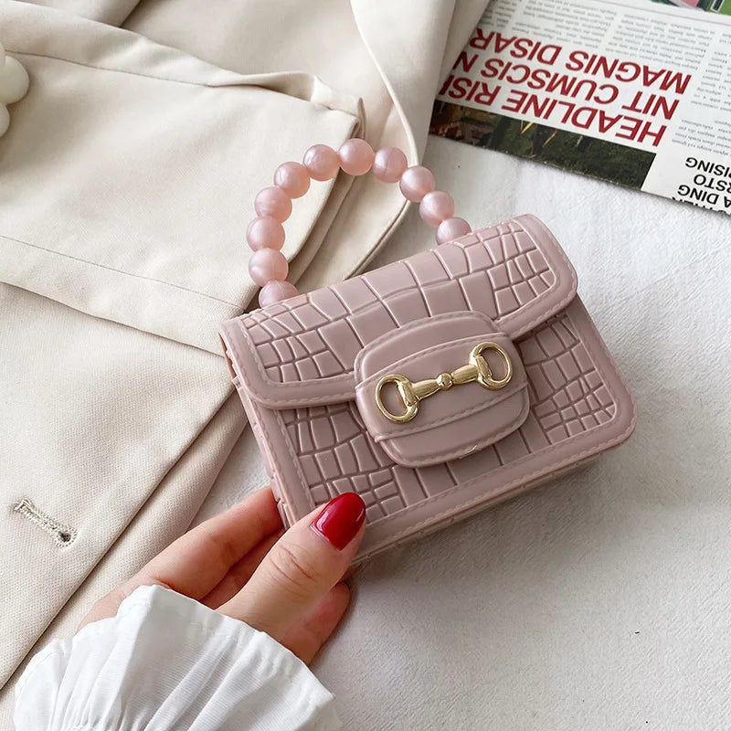 Fashion Mini Handbags PVC Crossbody Coin Purse Crocodile Pattern Pearl Handbag Plastic Small Chain Jelly Bag For Girl Wholesale