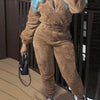 Winter New Plush Two Piece Set Casual Home Warm Suit For Women Fashion Zipper Lapel Pullover Top Elastic Waist Trousers Suit