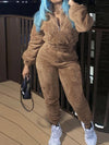 Winter New Plush Two Piece Set Casual Home Warm Suit For Women Fashion Zipper Lapel Pullover Top Elastic Waist Trousers Suit