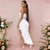 CM.YAYA Bowknot Side Women's Dress Set Strapless Crop Top and Ruffles Split Midi Maxi Long Skirt Suit Two 2 Piece Set Outfits