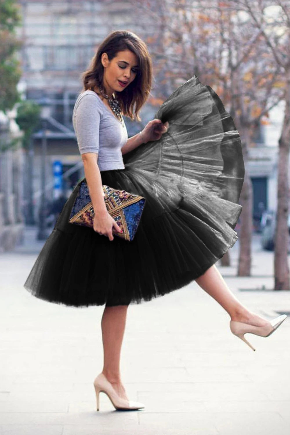 Multi-layer Tulle Tutu Skirts Fuchsia 6 Layers Fluffy Petticoat Underskirt Princess Ball Gown Women Halloween Party Skirt