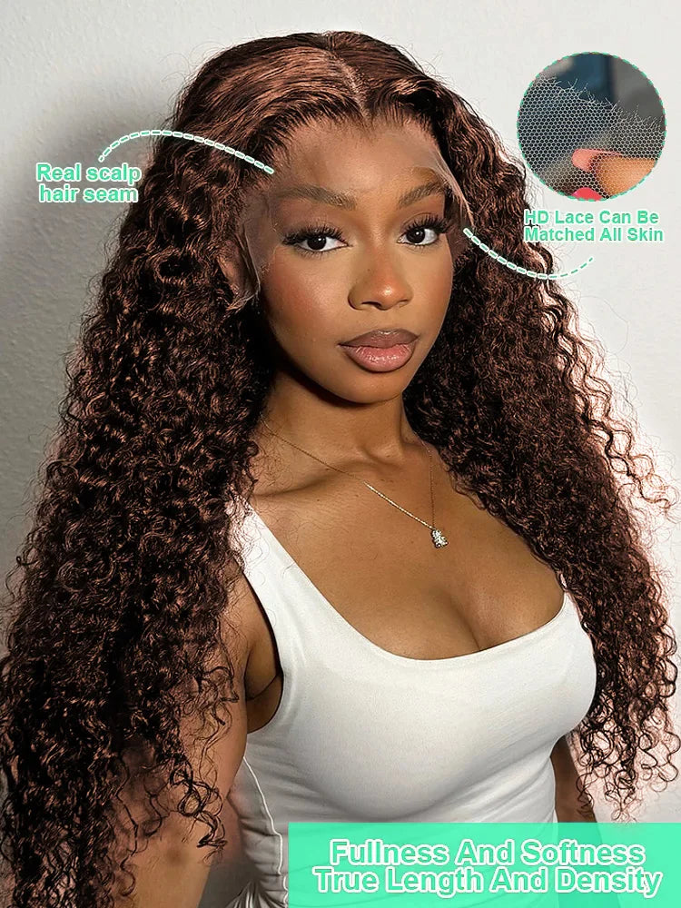 40 30 Inch Chocolate Brown Deep Wave Lace Front Wigs Human Hair #4 Colored 13x4 13x6 Hd Curly Lace Frontal Wigs Pre Plucked