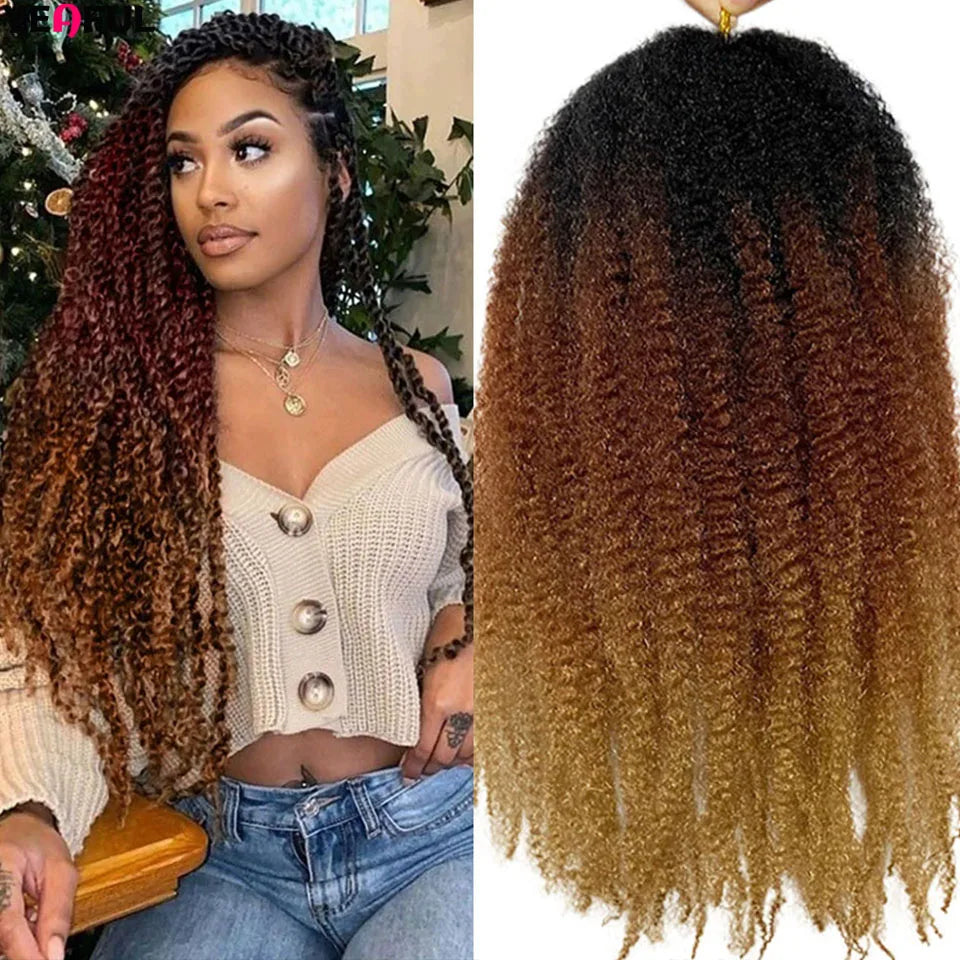 Yeaful 18 Inch Synthetic Marley Twist Braiding Hair Red Black Brown Ginger Bug Blonde #4 Pre Looped Marley Twists Crochet Hair