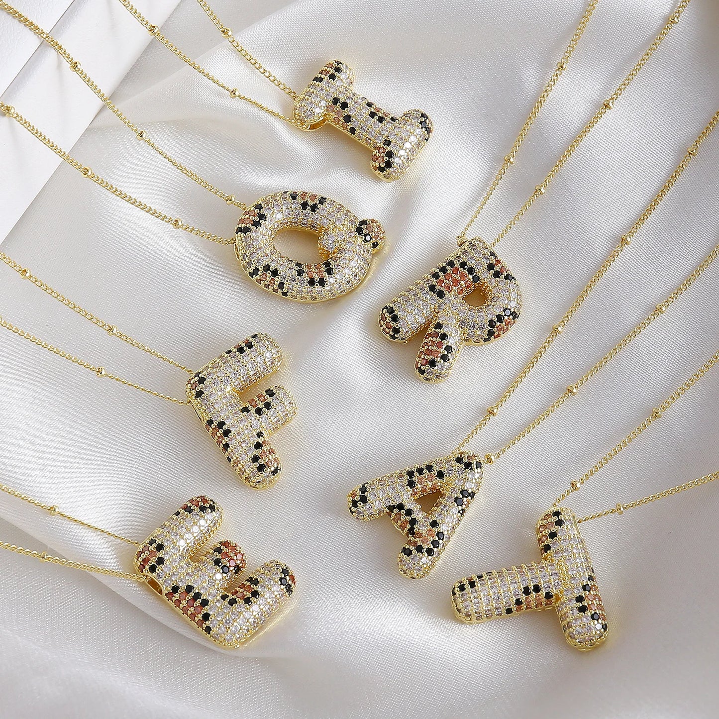 MHS.SUN Neue Leopard Bubble Buchstabenkette Vergoldet Chunky Bubble Zirkon 26 Initialen Anhänger Halskette Frauen Modeschmuck