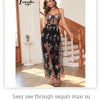Sexy elegant black white slip sequin summer dress women birthday party club dress see through mesh midi evening dresses vestido