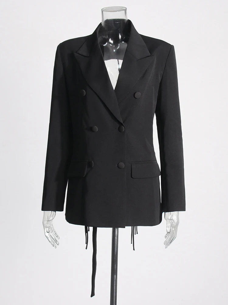 TWOTWINSTYLE Patchwork-Diamanten rückenfreier Blazer für Damen mit gekerbtem Kragen, langen Ärmeln, gespleißten Knöpfen, schickem Damen-Stil