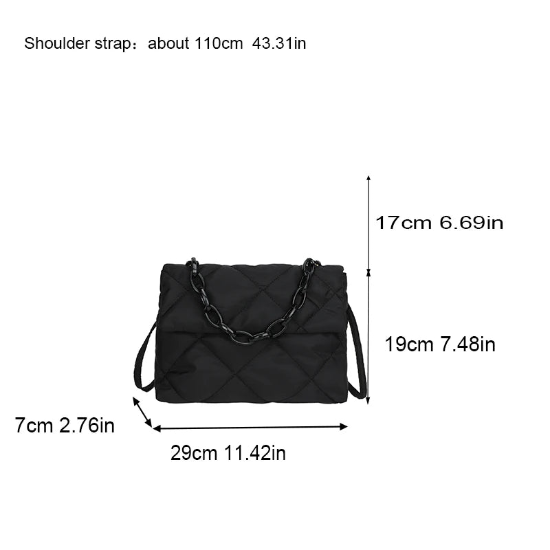 Acryl-Ketten-Umhängetaschen, quadratisch, lässig, Klappe, Damen-Pendeltaschen, gesteppt, All-Match, Winter, große Kapazität für Mädchen zum Einkaufen
