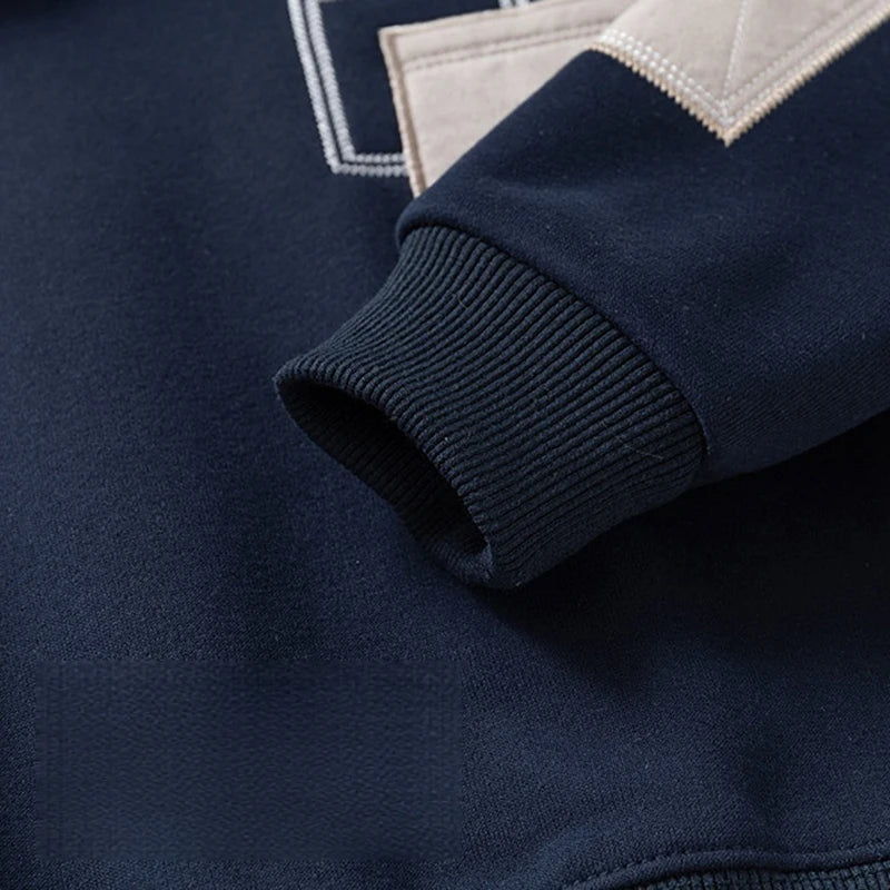 Spring Children Clothes Sweatshirt for Boys Denim Collar Fleece Pullover with Patch Pocket Casual Kids Top Long Sleeve T-shirt