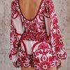 Flaxmaker Long Sleeves Majolica Series Pattern Print One Piece Swimsuit Biquini Beachwear Women Sexy Bikini Sets Swimsuit