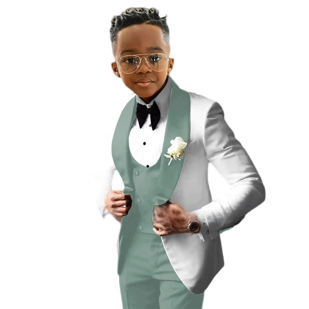 Suit for Boys Wedding Tuxedo 3 Piece White Jacket Royal Blue Pants Vest Kids Blazer Set Slim Fit Tailored Outfit