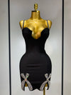 Damen Celebrity Sexy V-Ausschnitt Perlen Schwarz Mini Bodycon Bandage Kleid Luxus 2025 Gestrickte Elegante Abend Club Party Kleider